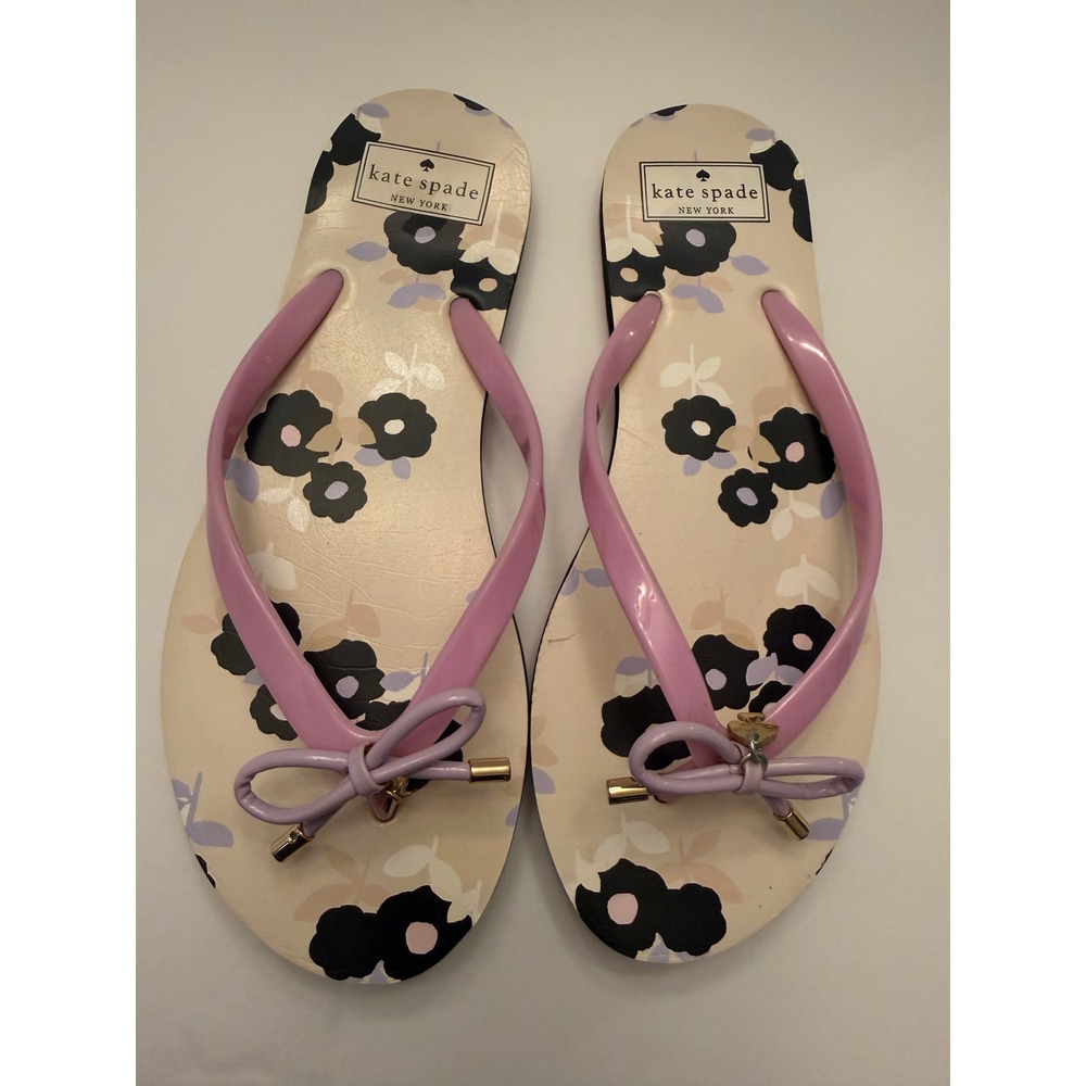 Kate Spade New York Womens 9 Floral Bow Flip Flop Nova Sandals Pink Black